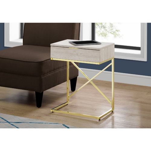 24"H Accent Table in Beige Marble Look & Gold Metal